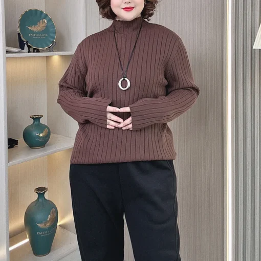 Plus Size Slim Fit Mock Neck Knit Pullover Sweater - Image 5