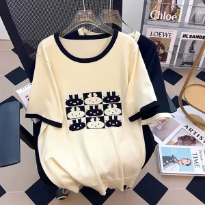Plus Size Loose Ice Silk Cartoon Short Sleeve T-Shirt