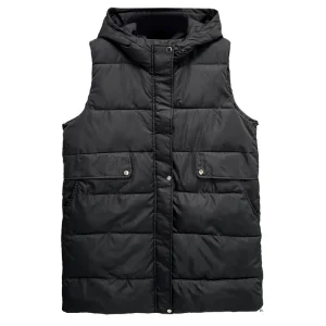 Plus Size Women’s Winter Hooded Cotton-padded Sleeveless Parka Vest