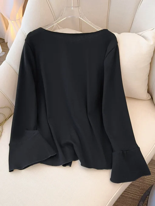 Plus Size Women's Long Sleeve Casual Black T-Shirt - Image 4