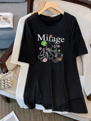 Plus Size Women's Bear Print Loose Summer T-Shirt Top