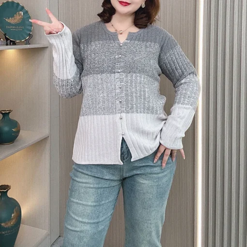 Fashion Gradient Color Knit Jumper for Women, Plus Size Sweater - Image 4