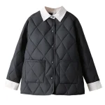 Plus Size Women’s Argyle Lapel Block Color Cotton-Padded Parka