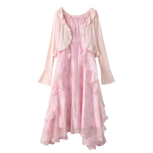 Plus Size Women's Pink Camisole Dress & Cardigan Set - Image 6