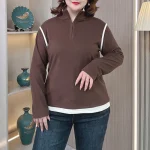 Plus Size Women’s Loose Velvet Fabric Zipper Hoodie Sweatshirt