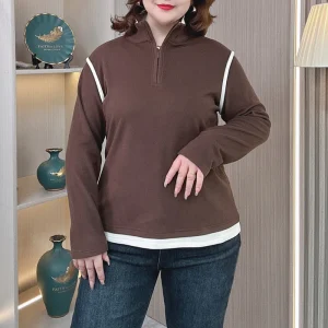Plus Size Women’s Loose Velvet Fabric Zipper Hoodie Sweatshirt