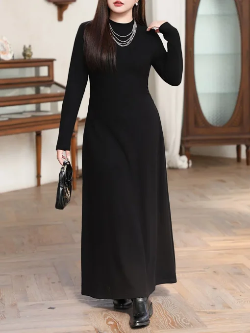 Crew Neck Slim Dress Women Plus Size Long Sleeve