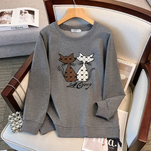 Plus Size Autumn Cartoon Long Sleeve Sweatshirt for Women - Image 4