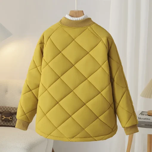 Plus Size Winter Fashion Argyle Padded Coat with Large Pockets - Image 3