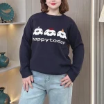 Plus Size Women's Soft Jacquard O-Neck Pullover Sweater