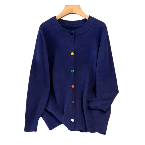 Plus Size Women's Loose Knitted Round Neck Cardigan Sweater - Image 6