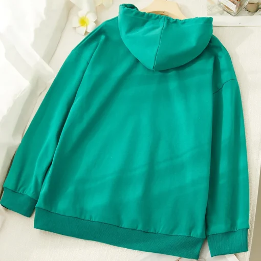 Plus Size Loose Long Sleeve Zip Hooded Sweatshirt - Image 4