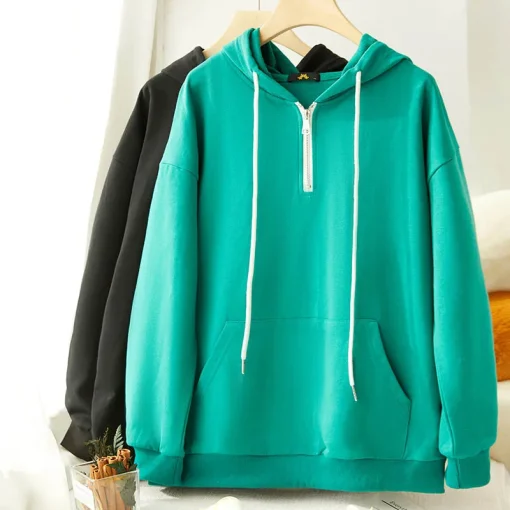 Plus Size Loose Long Sleeve Zip Hooded Sweatshirt - Image 3