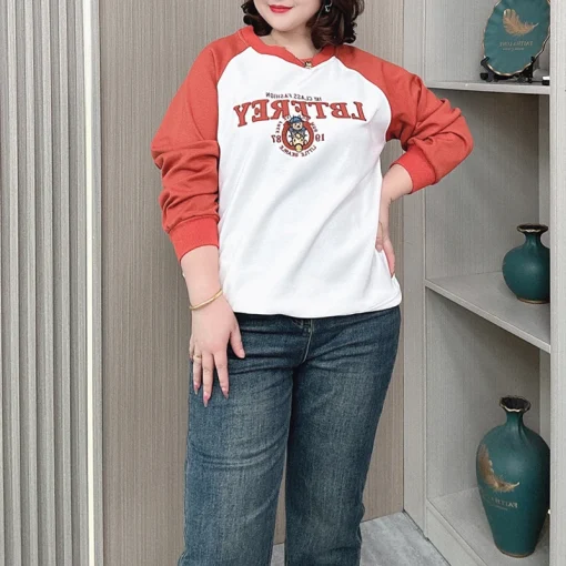 Women's Plus Size Block Color Embroidered Hoodie Sweatshirt - Image 3