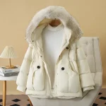 Plus Size Women Winter Down Coat Raccoon Fur Collar Jacket