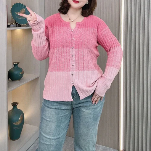 Fashion Gradient Color Knit Jumper for Women, Plus Size Sweater