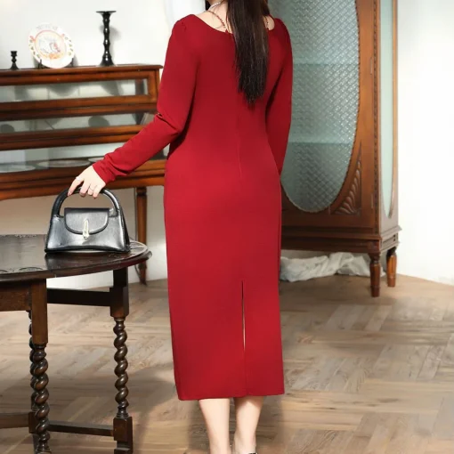 Plus Size French Chain Puff Sleeve Slim-Fit Dress - Image 3