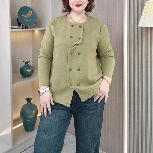 Plus Size Women’s Double Breasted Knit Cardigan Jacket - Image 4