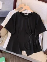 Plus Size Women's Summer Loose Chinese Style Split T-shirt