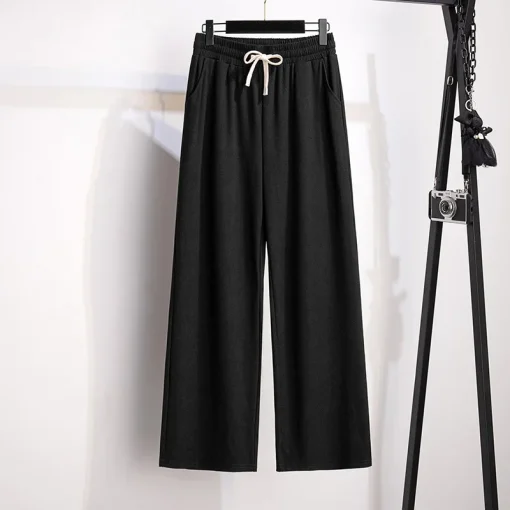 Plus Size Women's Loose High Waist Ice Silk Straight Pants - Image 5