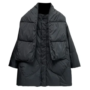 Plus Size Women Winter Down Coat Oversized Loose Scarf Jacket