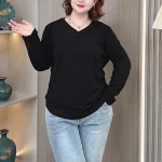Plus Size Women's V-Neck Loose Casual Side Fold T-Shirt