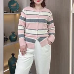 Plus Size Women Cardigan Loose Wide Stripe Sweater