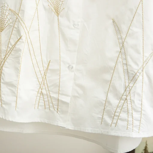 Plus Size Vintage Grass Embroidery Ice Silk Cotton Blouse - Image 4