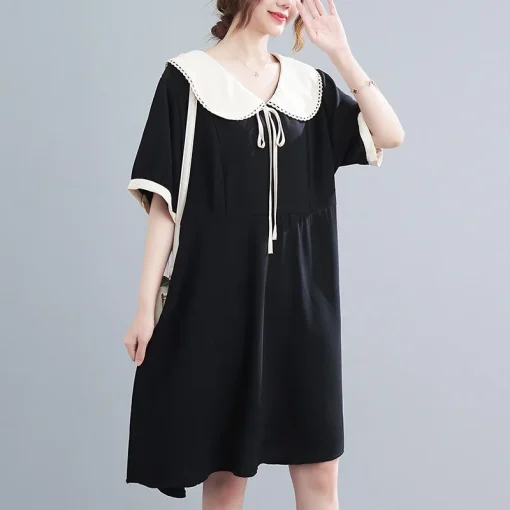 Plus Size Women's Loose Doll Collar Short Sleeve Dress - Image 3