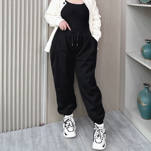 Women's Plus Size Loose Ankle Banded Elastic Waist Pants - Image 4