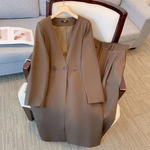 Plus Size Women's Autumn Suit Coat and Pants Set