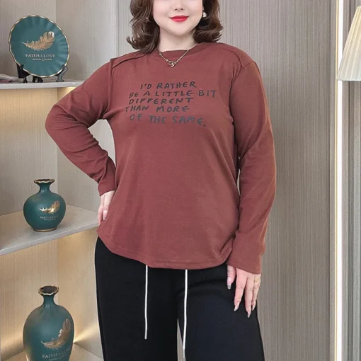 Plus Size Women’s Loose Velvet Fabric Thermal Pullover T-Shirt - Image 5