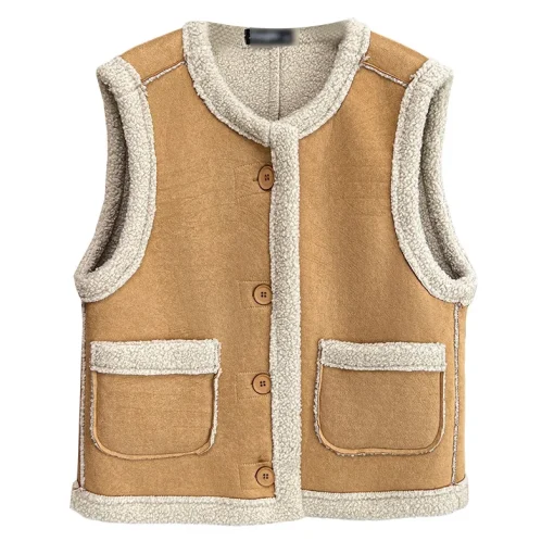 Plus Size Warm Fleece-Lined Suede Vest Coat Waistcoat - Image 6