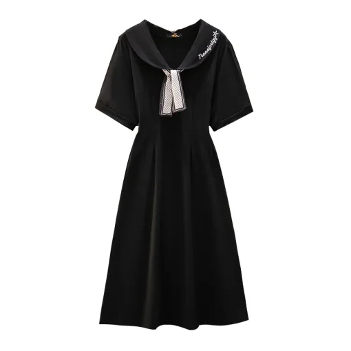 Plus Size Women's Short Sleeve Doll Collar Waist Dress - Image 6