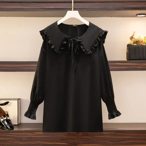 Plus Size Women's Navy Tie Long Sleeve Western Shirt