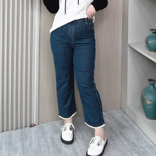 High Waist Straight Jeans Women Casual Slimming Denim Pants - Image 2