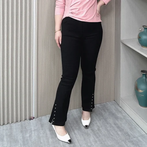 Plus Size Women’s Slim Flare Pants Elastic Waist Casual