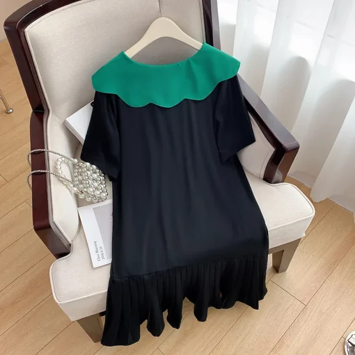 Plus Size Loose Contrasting Ruffle Collar Summer Dress - Image 3