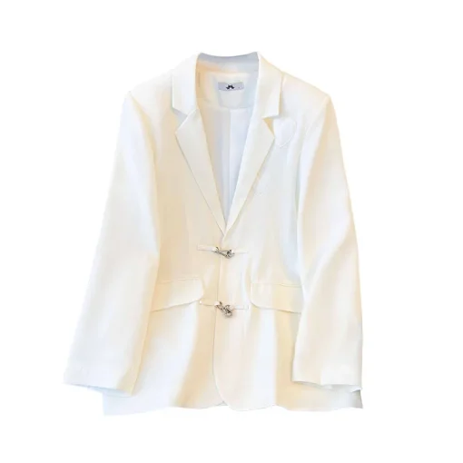 Plus Size Women's Loose White Blazer Long Sleeve Jacket - Image 6