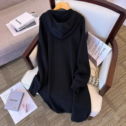 Plus Size Loose Hooded A-Line Sweater Dress for Women - Image 5