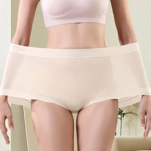 3pcs Plus Size High Waist Seamless Stretch Ice Silk Briefs - Image 5