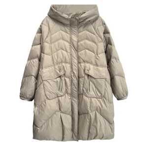 Plus Size Women’s Winter Down Coat Hooded Buckle Big Pockets
