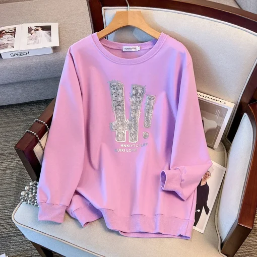 Plus Size Women's Loose Printed Long Sleeve Sweatshirt - Image 4