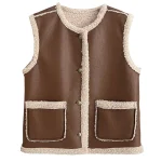 Plus Size Women's Vintage Fleece-Lined Leather Fur Sleeveless Vest