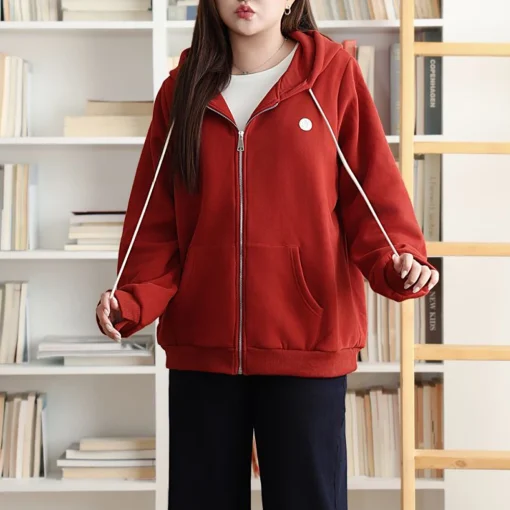 Plus Size Fleece-Lined Zip-Up Hoodie for Women Winter