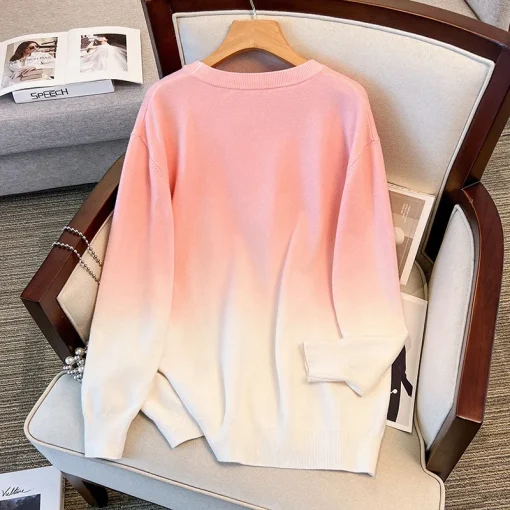 Plus Size Loose Round Neck Gradient Pullover Sweater - Image 5