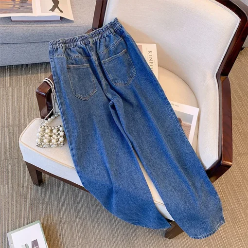 Plus Size Autumn Loose Straight Leg Casual Pants Blue - Image 4