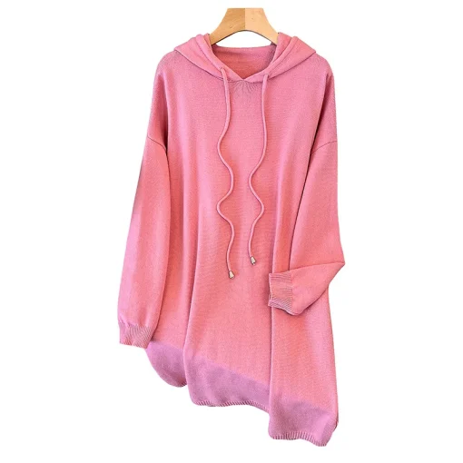 Plus Size Loose Hooded A-Line Sweater Dress for Women - Image 6