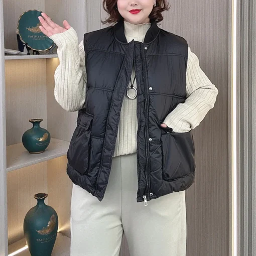 Plus Size Women’s Winter Parka, Sleeveless Cotton-Padded Jacket - Image 5