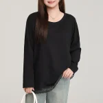 Plus Size Women's Hand-Painted Lace Patchwork Long Sleeve T-Shirt